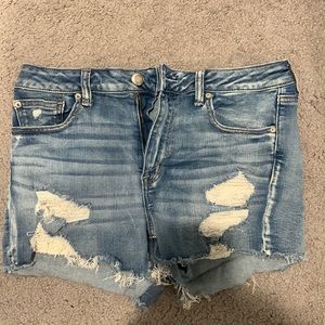 American Eagle Light Denim Distressed Shorts with Lace Pocket Detail